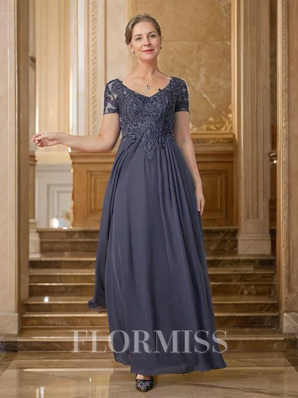 A-Line/Princess V-neck Floor-Length Chiffon Mother of the Bride Dresses With Applique