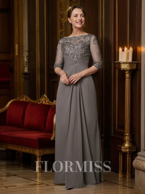 A-Line/Princess Scoop Floor-Length Chiffon Mother of the Bride Dresses With Applique