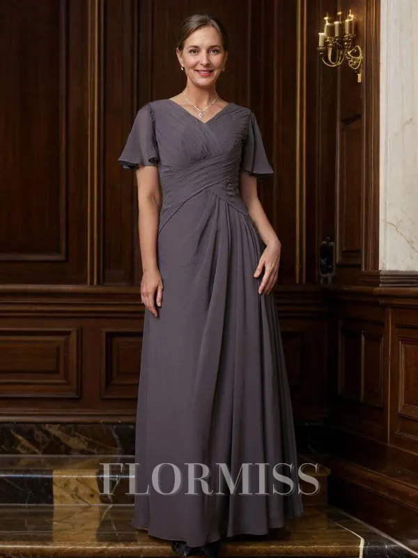 A-Line/Princess V-neck Floor-Length Chiffon Mother of the Bride Dresses With Ruffles