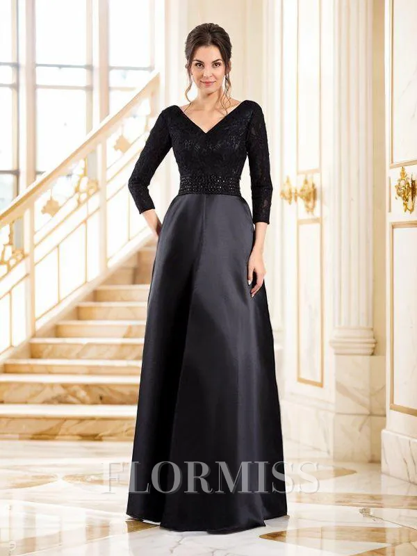 A-Line/Princess V-neck Floor-Length Satin Mother of the Bride Dresses With Beading