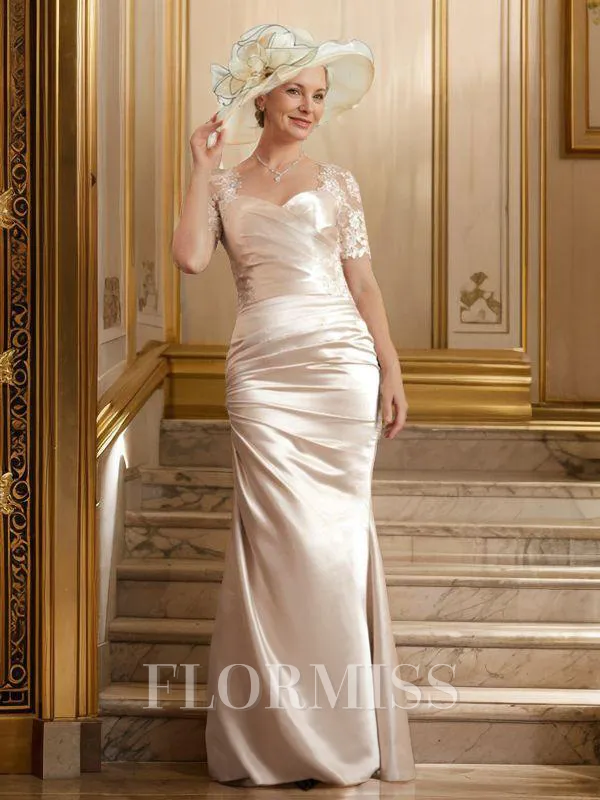 Sheath/Column Sweetheart Floor-Length Satin Mother of the Bride Dresses With Lace