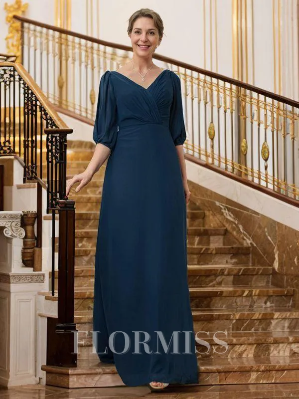A-Line/Princess V-neck Floor-Length Chiffon Mother of the Bride Dresses With Ruffles