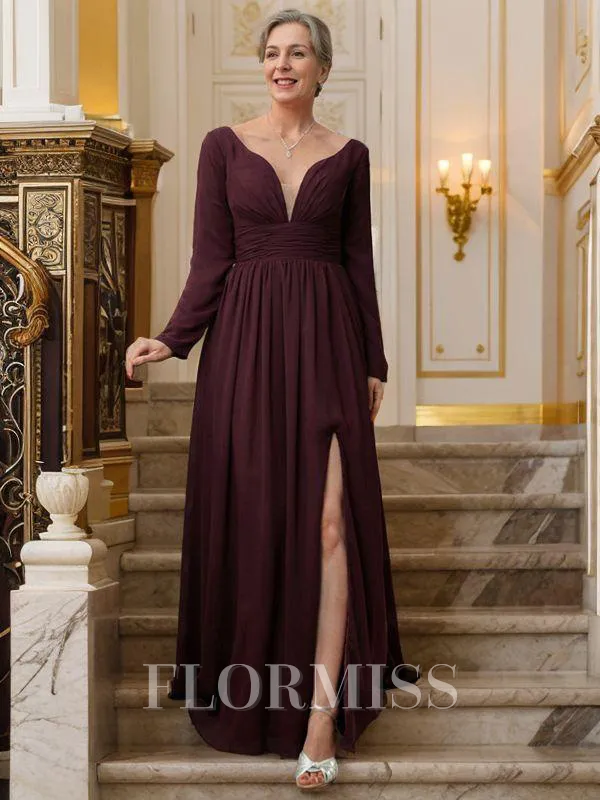 A-Line/Princess V-neck Floor-Length Chiffon Mother of the Bride Dresses With Ruffles