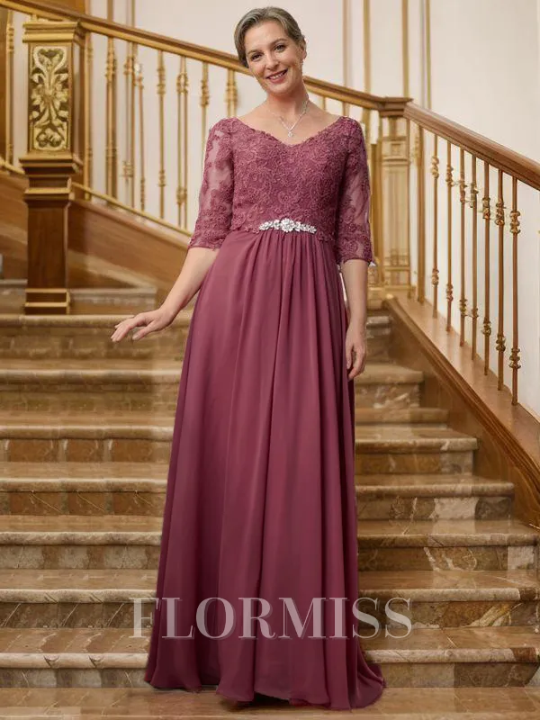 A-Line/Princess V-neck Floor-Length Chiffon Mother of the Bride Dresses With Lace
