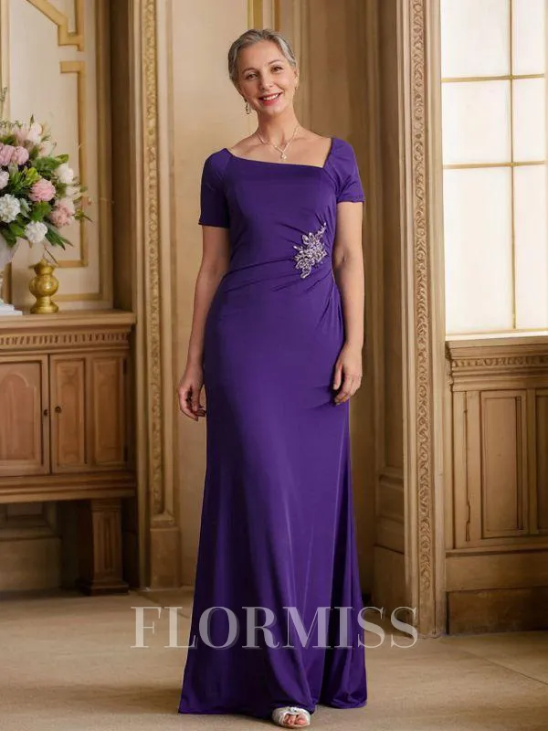 Sheath/Column Square Floor-Length Jersey Mother of the Bride Dresses With Beading