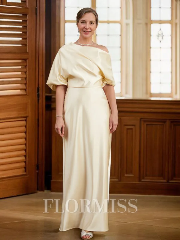 Sheath/Column Off-the-Shoulder Floor-Length Charmeuse Mother of the Bride Dresses With Ruffles