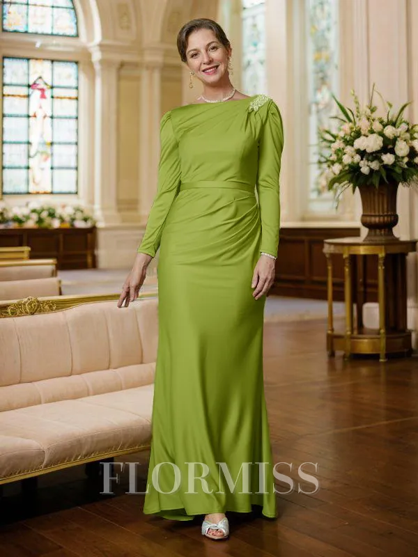 Sheath/Column Scoop Floor-Length Jersey Mother of the Bride Dresses With Ruffles