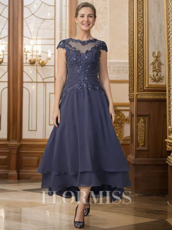 A-Line/Princess Scoop Asymmetrical Chiffon Mother of the Bride Dresses With Applique