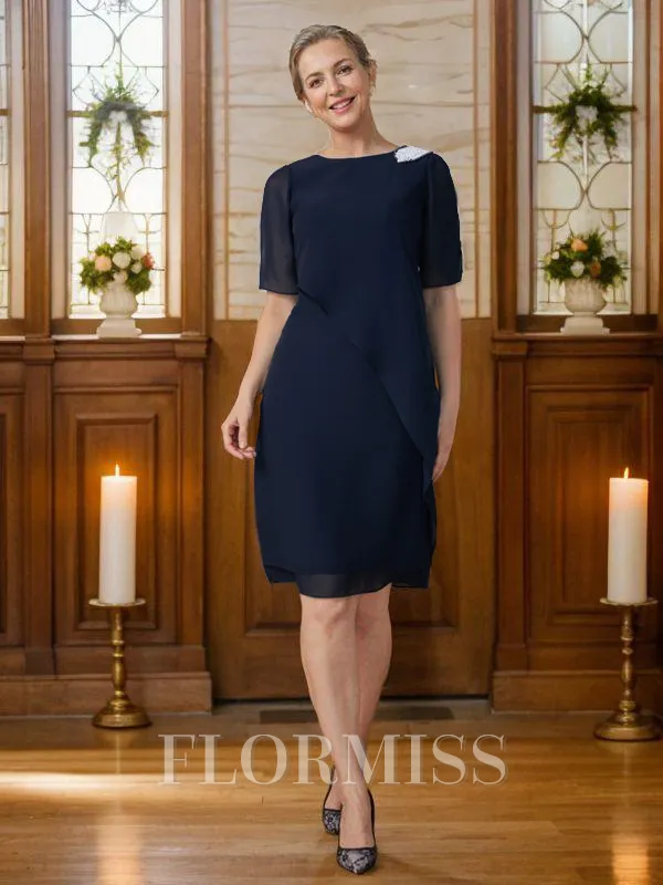 Sheath/Column Scoop Knee-Length Chiffon Mother of the Bride Dresses With Beading