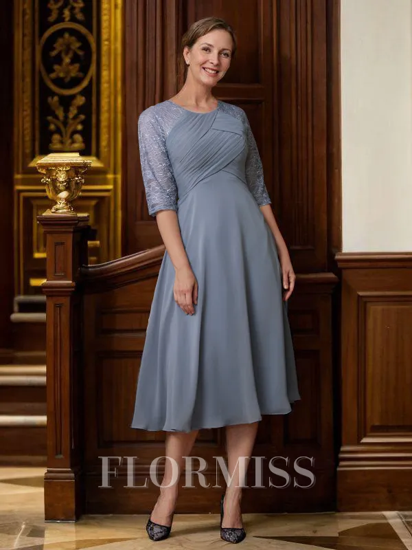A-Line/Princess Scoop Tea-Length Chiffon Mother of the Bride Dresses With Lace