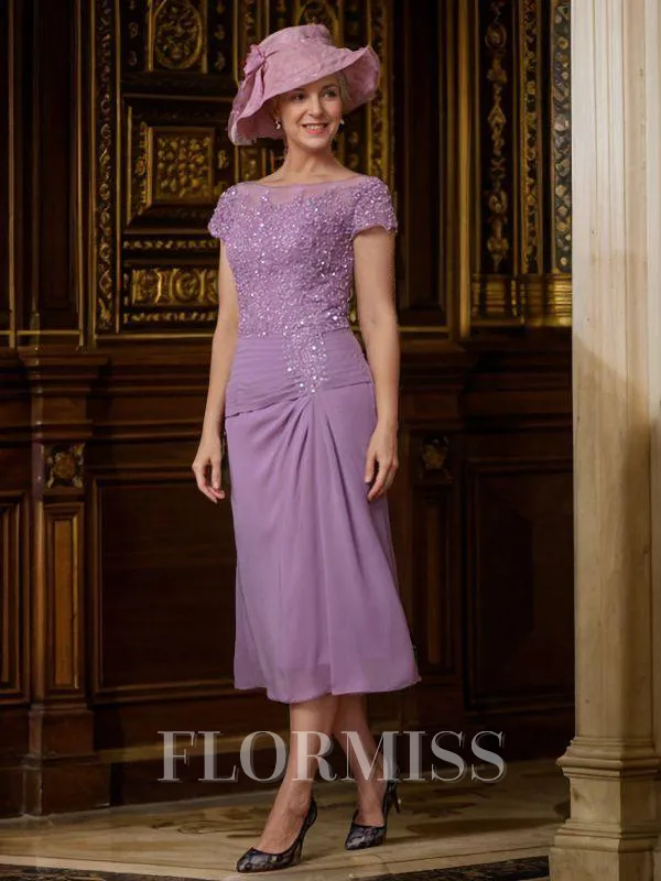 Sheath/Column Scoop Tea-Length Chiffon Mother of the Bride Dresses With Applique