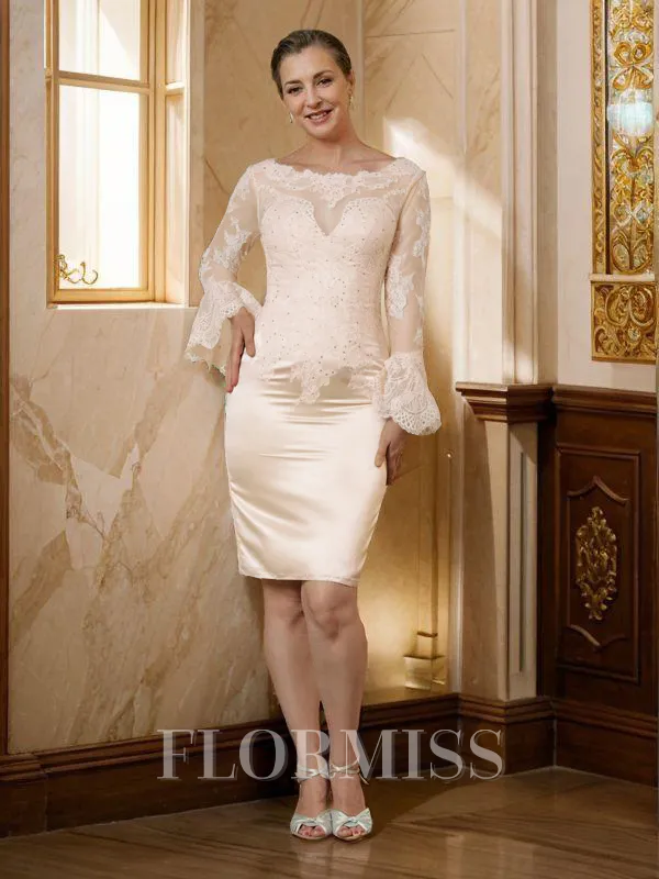 Sheath/Column Scoop Knee-Length Satin Mother of the Bride Dresses With Lace