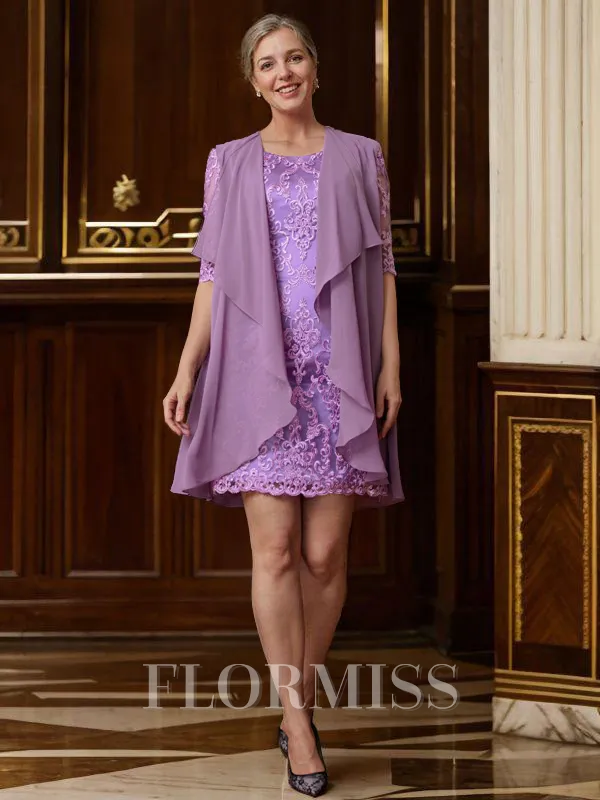 Sheath/Column V-neck Short/Mini Mother of the Bride Dresses With Lace