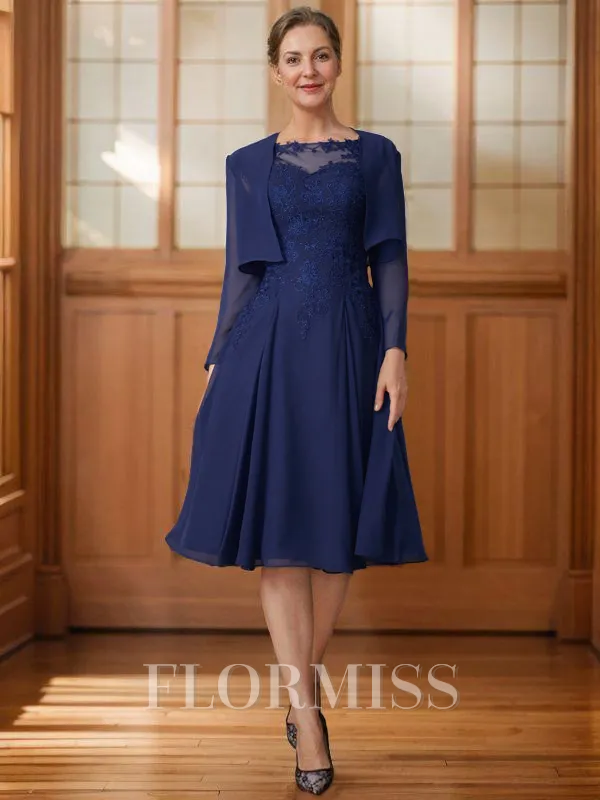 A-Line/Princess Scoop Knee-Length Chiffon Mother of the Bride Dresses With Lace