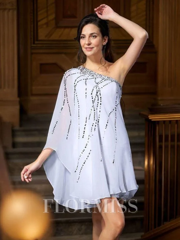 A-Line/Princess One-Shoulder Short/Mini Chiffon Mother of the Bride Dresses With Sequin