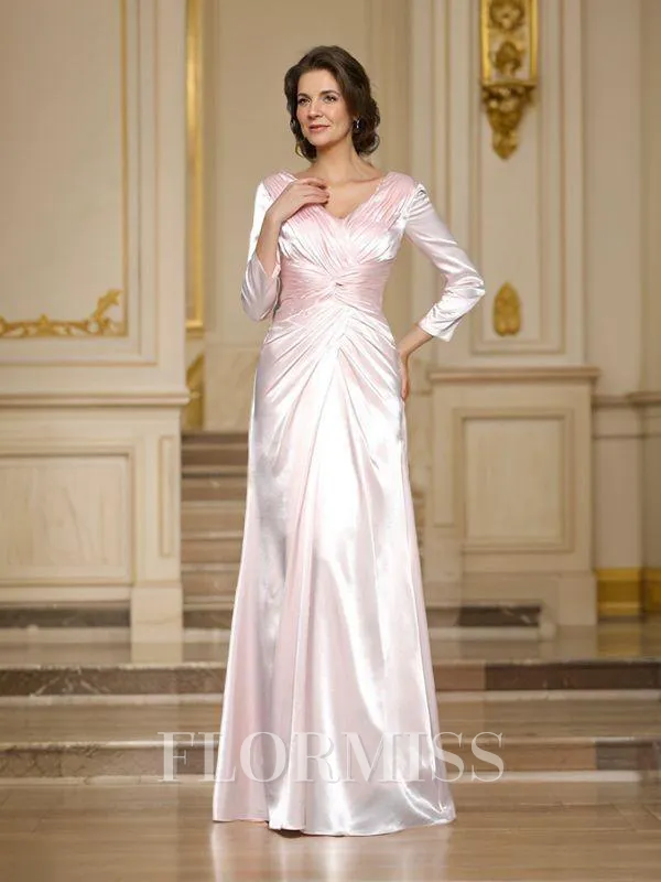 A-Line/Princess V-neck Floor-Length Silk like Satin Mother of the Bride Dresses With Ruffles