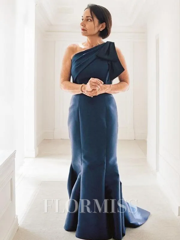 Sheath/Column One-Shoulder Sweep Train Charmeuse Mother of the Bride Dresses With Ruched