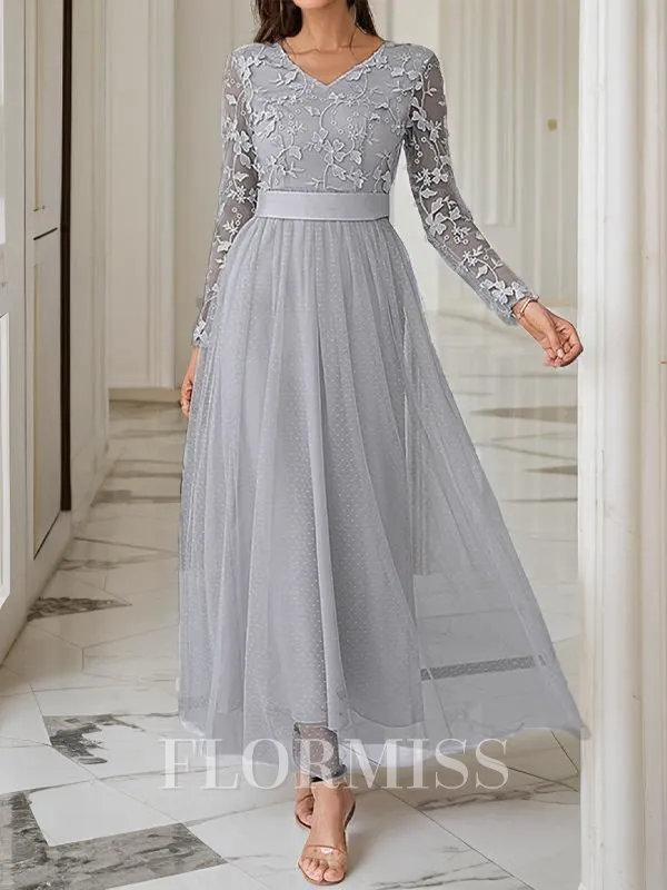 A-Line/Princess V-neck Ankle-Length Tulle Mother of the Bride Dresses With Belt