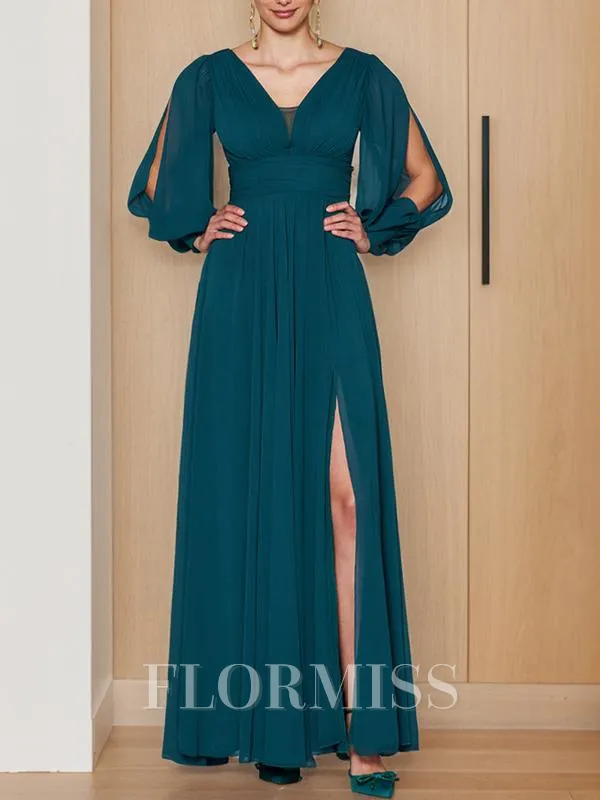 A-Line/Princess V-neck Floor-Length Chiffon Mother of the Bride Dresses With Ruffles
