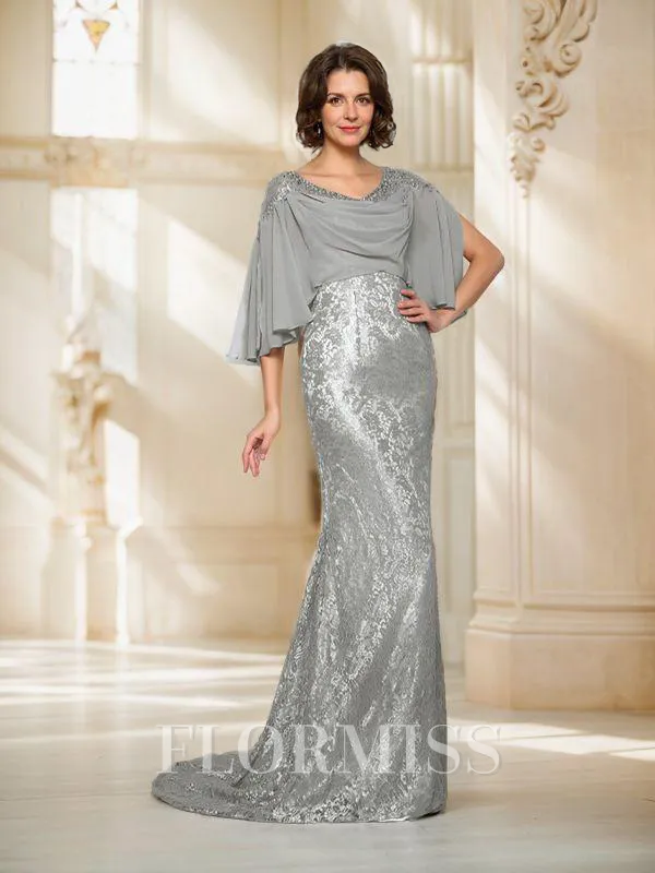 Trumpet/Mermaid Scoop Sweep Train Chiffon Mother of the Bride Dresses With Lace