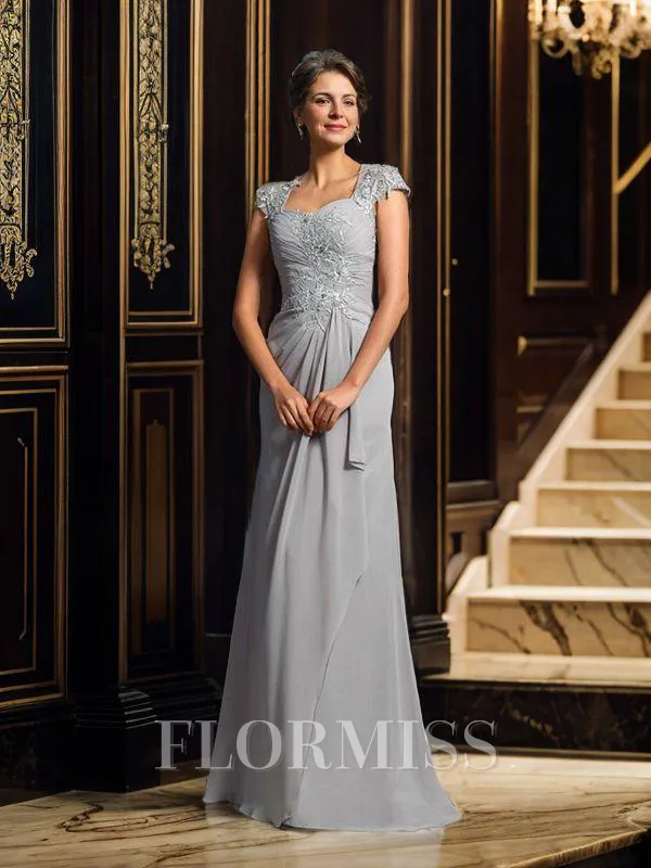 Sheath/Column Sweetheart Sweep Train Chiffon Mother of the Bride Dresses With Appliques Lace