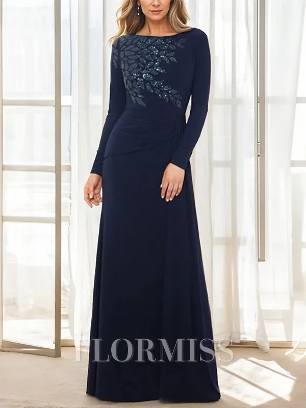 A-line/Princess Jewel Floor-Length Chiffon Long Sleeves Mother of the Bride Dresses