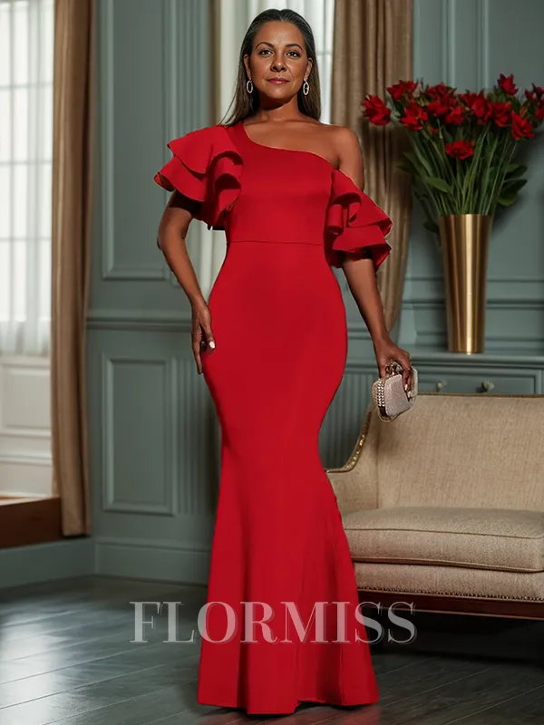 Trumpet/Mermaid Satin One-Shoulder Sleeveless Floor-Length Mother of the Bride Dress