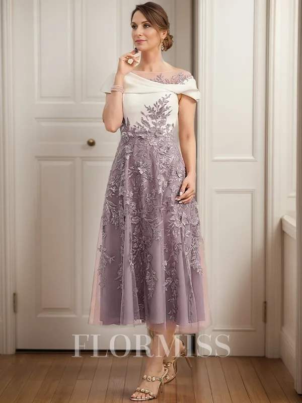 A-line/Princess Tulle Scoop Sleeveless Tea-Length Mother of the Bride Dress