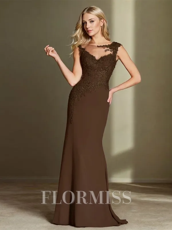 Sheath/Column Chiffon Scoop Sleeveless Floor-Length Mother of the Bride Dress
