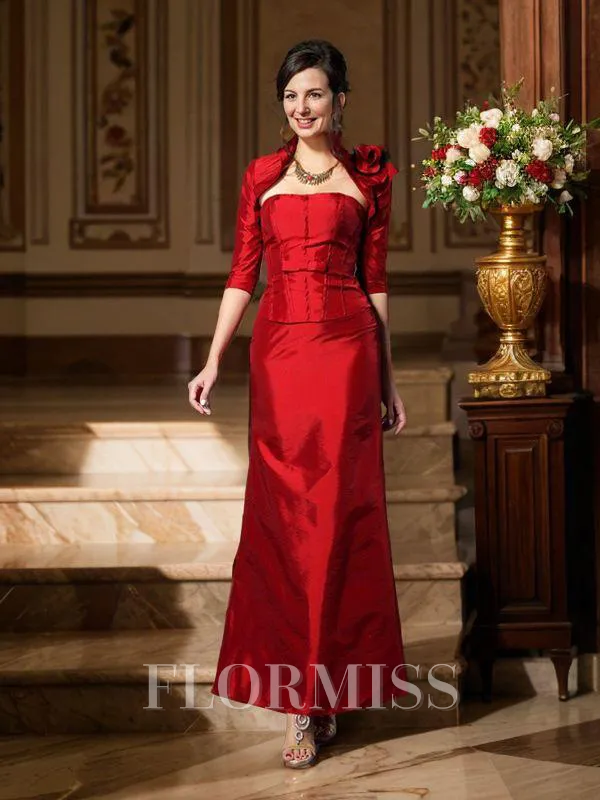 A-Line/Princess Strapless Ankle-Length Taffeta Mother of the Bride Dresses With Flower