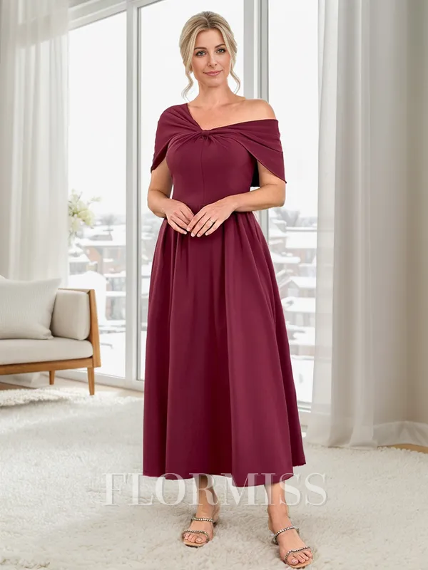 A-line Pleated Ankle-Length Stretch Crepe Mother of the Bride Dress