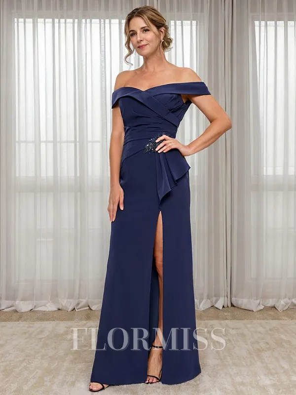 Sheath Off-the-Shoulder Appliques Lace Floor-Length Stretch Crepe Mother of the Bride Dress