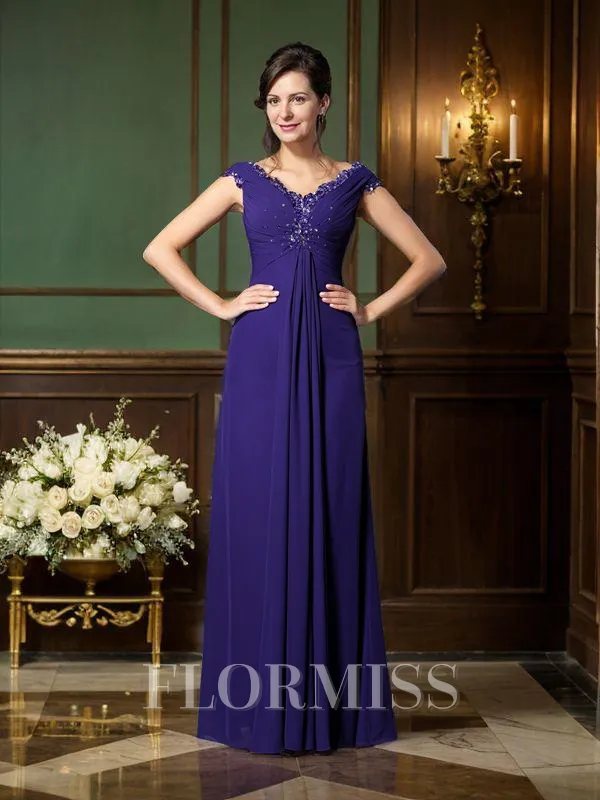 A-Line/Princess V-neck Floor-Length Chiffon Mother of the Bride Dresses With Beading