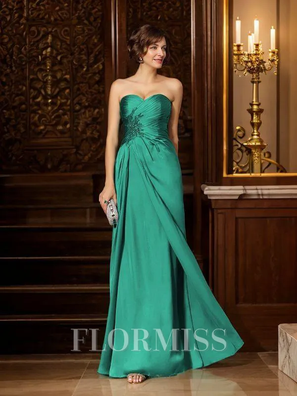 Sheath/Column Sweetheart Floor-Length Chiffon Mother of the Bride Dresses With Beading