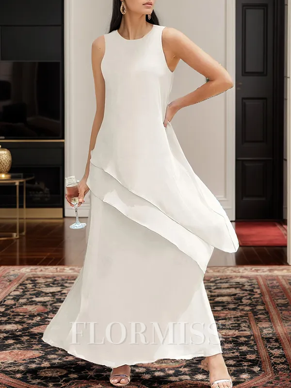 A-Line Scoop Sleeveless Ruffles Ankle-Length Chiffon Mother of the Bride Dress