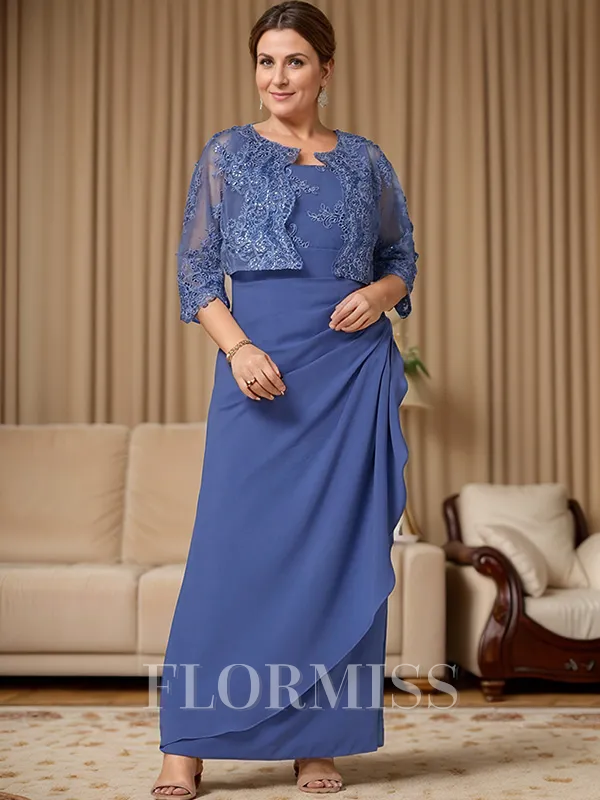 Sheath Scoop Appliques Lace Sweep Train Chiffon Mother of the Bride Dress