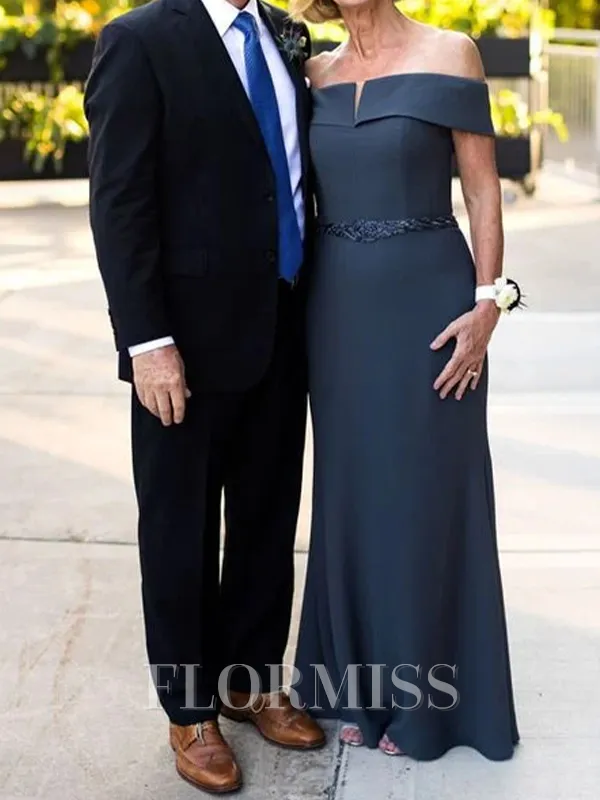 Sheath Off-the-Shoulder Floor-Length Charmeuse Mother of the Bride Dress