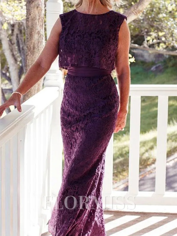 Sheath Scoop Floor-Length Lace Mother of the Bride Dress