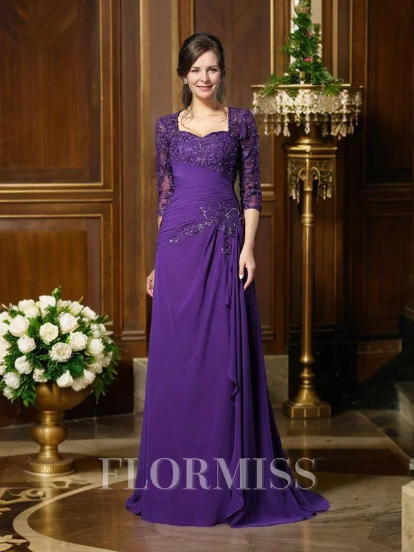 A-Line/Princess Sweetheart Floor-Length Chiffon Mother of the Bride Dresses With Appliques Lace