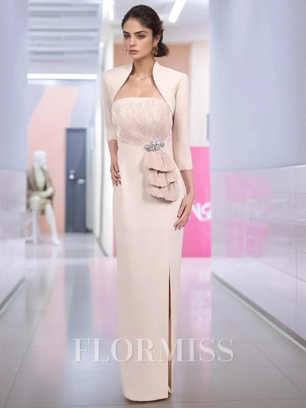 Sheath/Column Satin Straight 3/4 Sleeves Floor-Length Mother of the Bride Dress