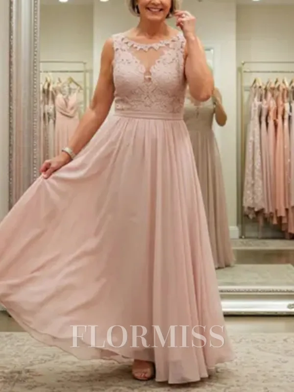 A-line Scoop Appliques Lace Floor-Length Chiffon Mother of the Bride Dress