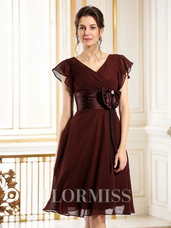 A-Line/Princess V-neck Knee-Length Chiffon Mother of the Bride Dresses With Bow