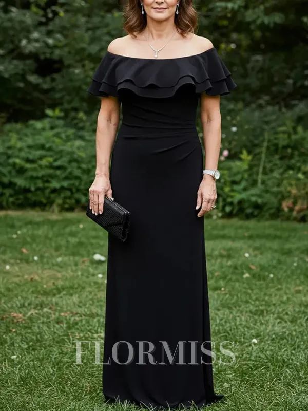 Sheath Off-the-Shoulder Pleated Floor-Length Chiffon Mother of the Bride Dress