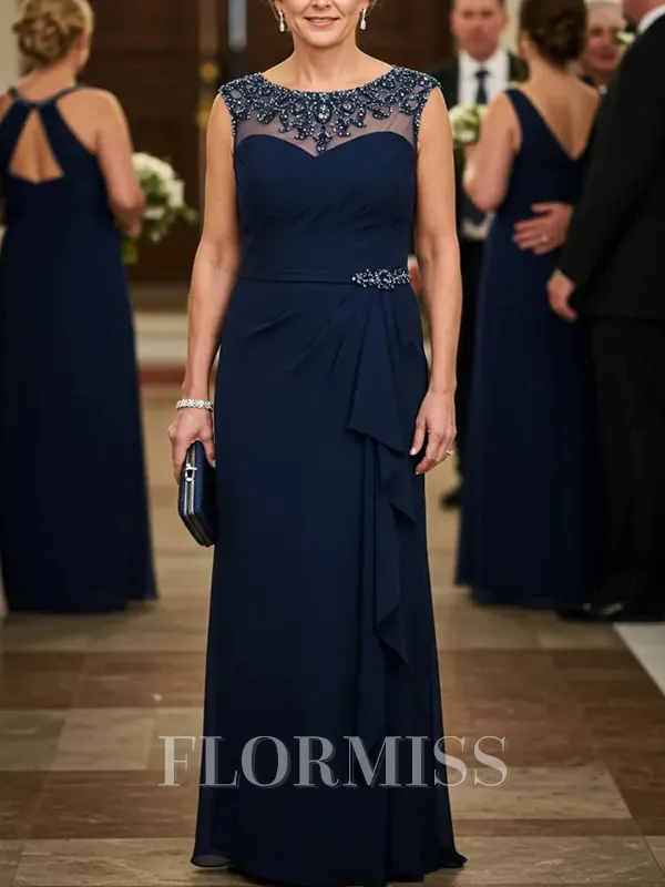 Sheath Scoop Beading Floor-Length Chiffon Mother of the Bride Dress