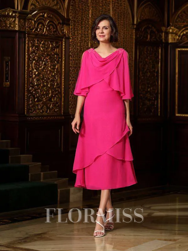 A-Line/Princess Scoop Tea-Length Chiffon Mother of the Bride Dresses