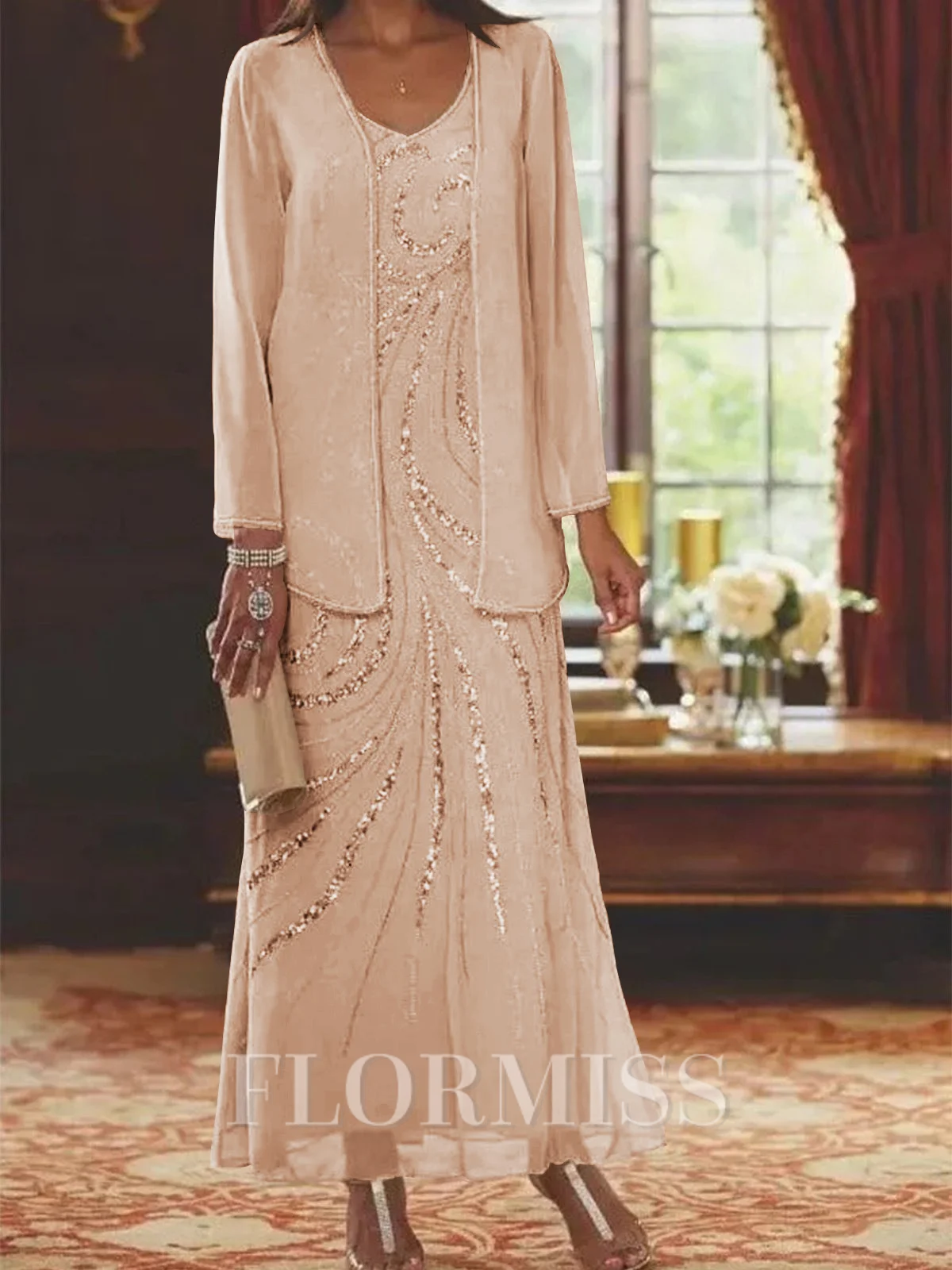 Sheath Sweetheart Sequin Ankle-Length Chiffon Mother of the Bride Dress