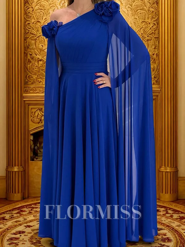 A-line Long Sleeves Flower Floor-Length Chiffon Corset Mother of the Bride Dress