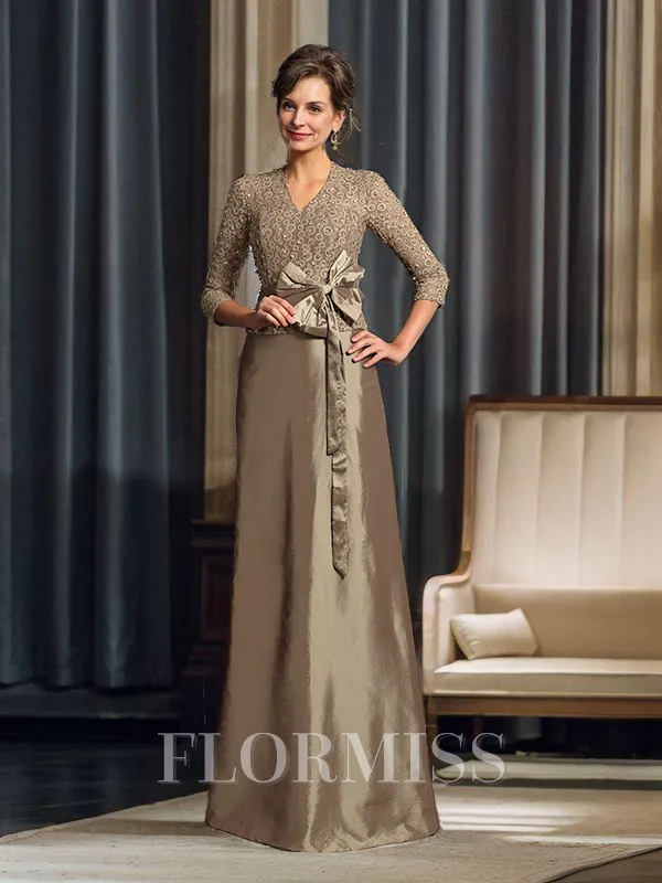 A-Line/Princess V-neck Floor-Length Taffeta Mother of the Bride Dresses With Bow