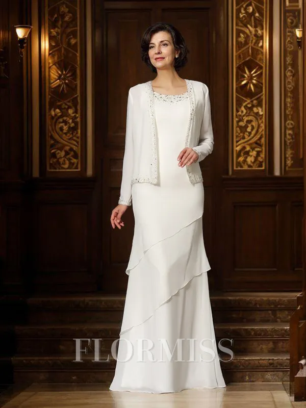 Sheath/Column Scoop Floor-Length Chiffon Mother of the Bride Dresses With Beading