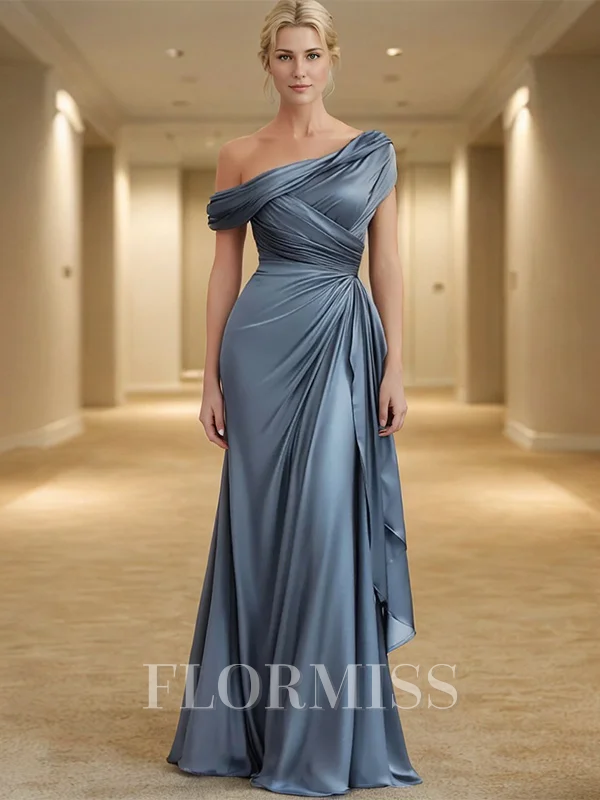 Sheath/Column Silk like Satin One Shoulder Sleeveless Floor-Length Mother of the Bride Dress